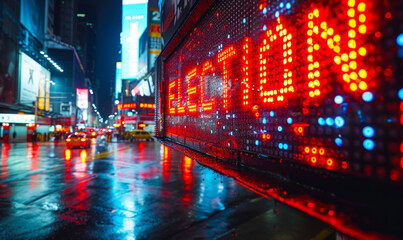 Obraz premium Election spelled in bold digital font on a stock market ticker screen, symbolizing the intersection of politics and financial markets during election cycles