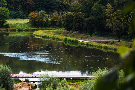 Briey and its serene Sangsue lake, bridge, walking, sports and relaxation activities, Lorraine, France