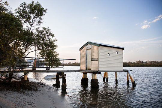 boat house on the Maroochy River near sunset