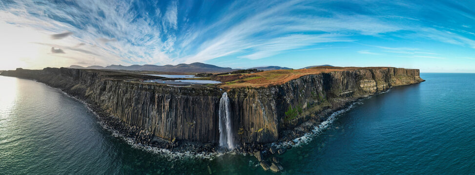 Panoramic image Mealt falls also known as Kilt rock. Located on the Isle of Skye.