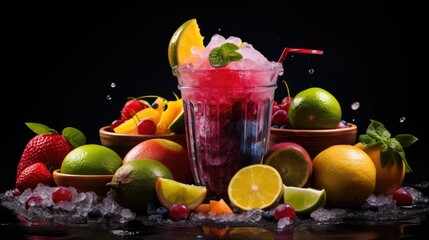 Tropical and refreshing Mexican frutales - a mix of fruits with ice syrup.
