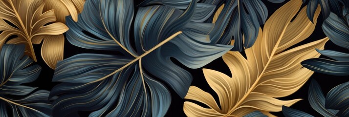 Beautiful background with exotic black and gold leaves