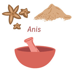 Anis mortar star flat design set on white background