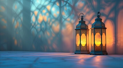 Image of beautiful Arabic lantern for ramadan kareem greetings with lovely background. - obrazy, fototapety, plakaty