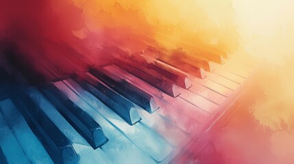 Digital  watercolor painting of a piano keyboard copy space. Ai generative. - obrazy, fototapety, plakaty
