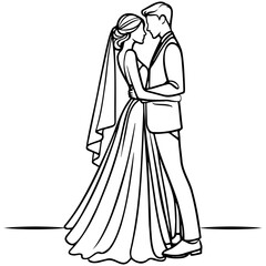 Fototapeta premium Groom and Bride Wedding Line Drawing.