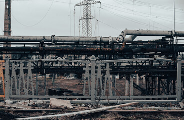Fototapeta na wymiar destroyed buildings of the workshop of the Azovstal plant in Mariupol Ukraine