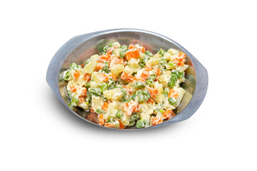 vegetable mayonnaise salad in a metal container