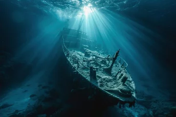 Fotobehang Photo of a shipwreck underwater © talkative.studio