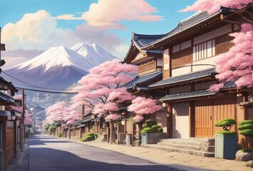 lofi style traditional japanese street in a qua