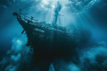 Photo of a shipwreck underwater - obrazy, fototapety, plakaty