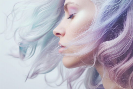 relaxed person with gentle pastel smoke waves for hair
