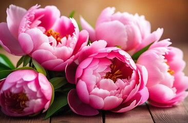 pink peony flowers close up, on a pink background