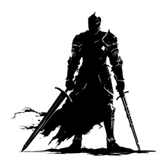 Silhouette knight full body black color only - obrazy, fototapety, plakaty