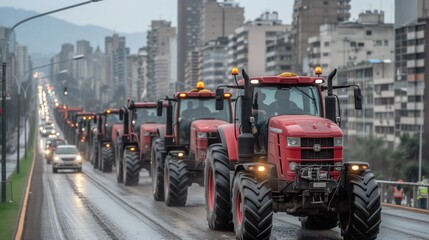 Many tractors blocked city streets, agricultural workers protesting against tax increases