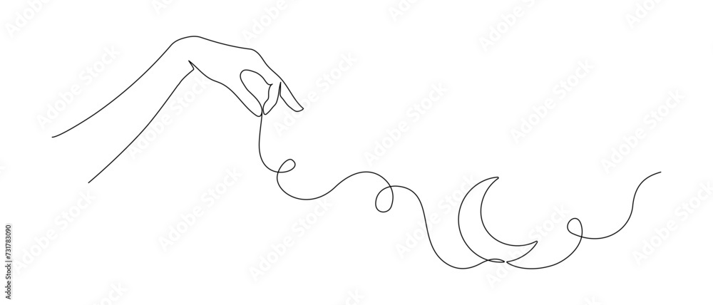 Poster one continuous line drawing of moon. ramadan kareem banner in simple linear style. sleep symbol with