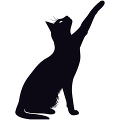 Silhouette cat stretching full body black color only