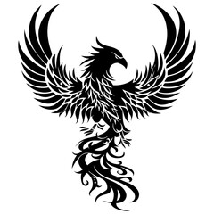 Obraz premium Silhouette Phoenix the fire bird full body black color only