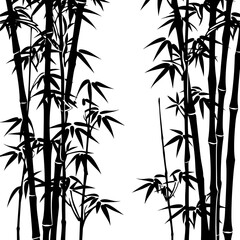 Silhouette bamboo forest full body black color only