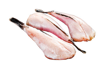 Separate fresh monkfish without head and skin. Isolated, Transparent background.
