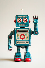Fototapeta premium Vintage Turquoise Robot Toy Waving Hello