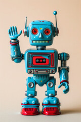 Naklejka premium Vintage Turquoise Robot Toy Waving Hello