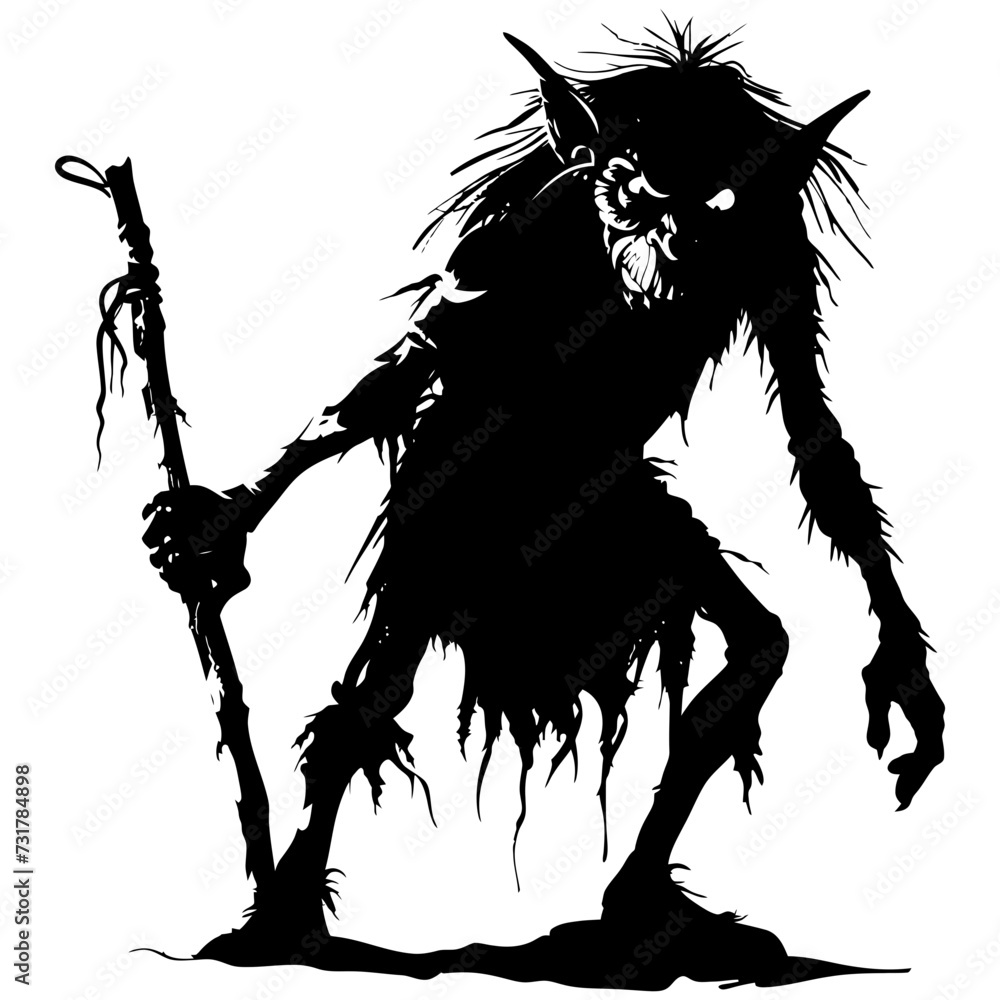 Wall mural Silhouette goblin mythical race from game black color only