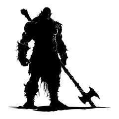 Silhouette orc mythical race from game with big club black color only