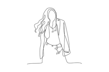 Single continuous line drawing of women wear the latest clothes. Fashion style icon. Fashion boutique. Swirl curl style. Dynamic one line draw graphic design vector illustration