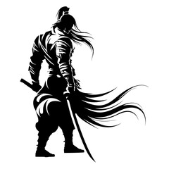 Silhouette warrior full body black color only 
