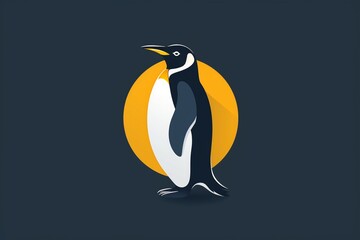 Fototapeta premium Whimsical cartoon penguin with a bright smile, serving as a high-quality animal nature icon on an isolated backdrop in a playful flat logo