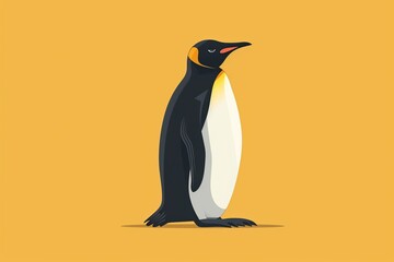 Fototapeta premium Whimsical cartoon penguin with a bright smile, serving as a high-quality animal nature icon on an isolated backdrop in a playful flat logo