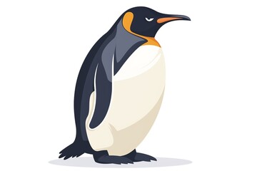 Whimsical cartoon penguin with a bright smile, serving as a high-quality animal nature icon on an isolated backdrop in a playful flat logo