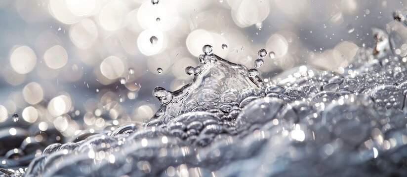 A macro photography image capturing the event of water splashing on a surface, revealing its transparent and liquid nature.