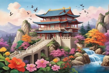 lofi style traditional japanese street in a qua