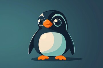 Fototapeta premium Whimsical cartoon penguin with a bright smile, serving as a high-quality animal nature icon on an isolated backdrop in a playful flat logo