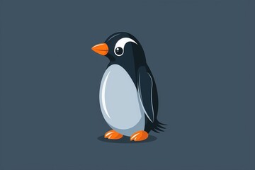 Fototapeta premium Whimsical cartoon penguin with a bright smile, serving as a high-quality animal nature icon on an isolated backdrop in a playful flat logo