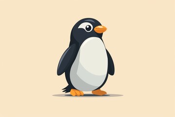 Whimsical cartoon penguin with a bright smile, serving as a high-quality animal nature icon on an isolated backdrop in a playful flat logo
