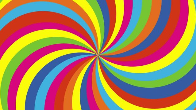 Animation of a multicolored spinning and hypnotizing spiral for backgrounds