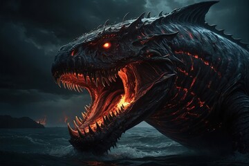 Dragon Art: Beautiful Painting of Giant Monster in Water