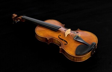 a close up of a violin on a black background photo