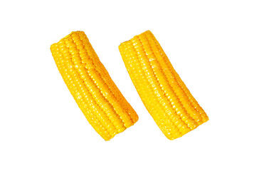 Boiled sweet corn on the cob.  Isolated, Transparent background.