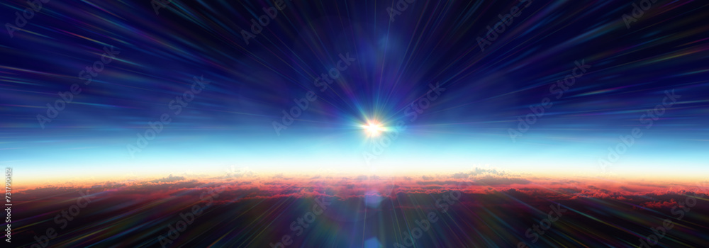 Canvas Prints earth sunrise from space over cloudy ocean. 3d rendering
