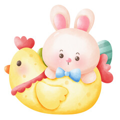 Easter bunny watercolor clipart rabbit in hen basket spring season