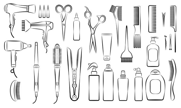 1443_Collection of professional hair dresser cosmetics, tools and equipment