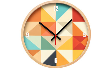 Geometric Wall Clock Isolated on Transparent Background PNG.