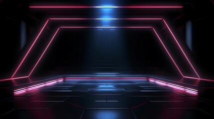 Spectral Embrace: A Mesmerizing Odyssey in an Empty Stage, Where Neon Lines Illuminate the Darkness, Unveiling the Sublime Fusion of Contemporary Theatrical Minimalism and Ethereal Radiance