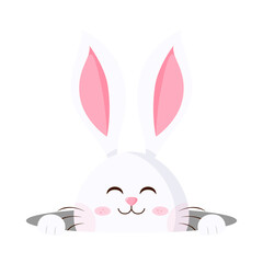 Cute white bunny in a hole cartoon