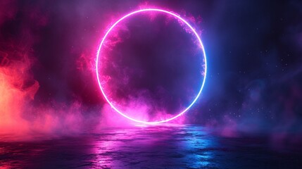 Pink Circle of Light: A Glowing Circle in the Dark of the Night Generative AI