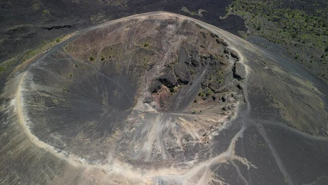 Drone shot of the Paricutin volcano on a sunny day located in the Mexican state of Michoacan, Mexico